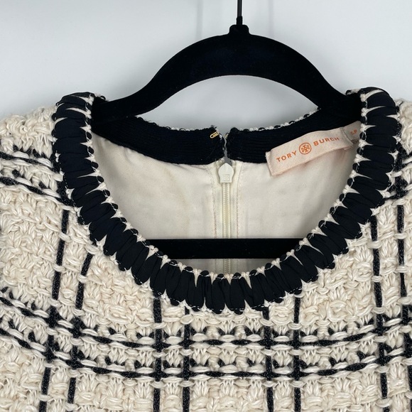 Tory Burch Women's Ivory Black Check Sleeveless Tweed Dress‎ Petite Size Small - Picture 6 of 13